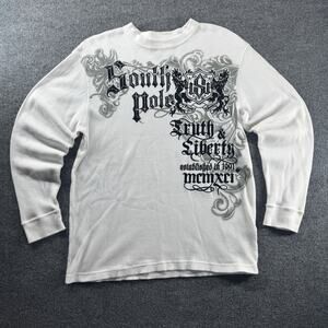 Y2K Vintage Southpole Thermal Long Sleeve Shirt Grunge Gothic White Size Large